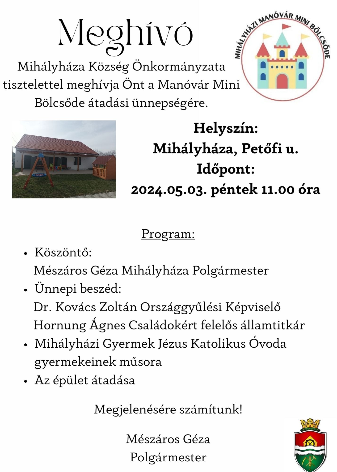 Bölcsőde átadás- Meghívó